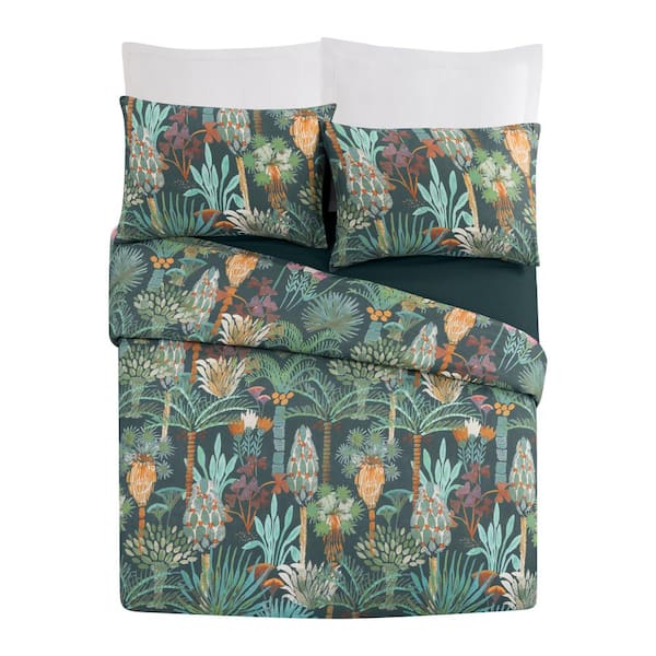 MAKERS COLLECTIVE Phoenix 3-Piece Green Cotton King Duvet Cover Set
