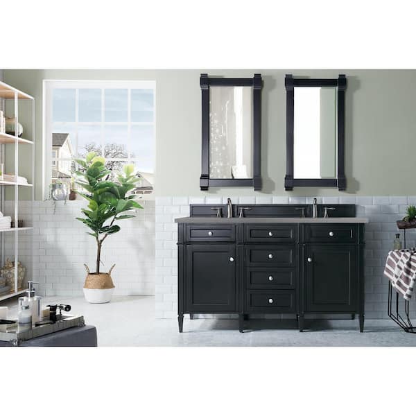 60in Onyx Black And Brass Dual Sink Bathroom Vanity