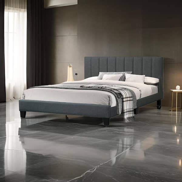 Benjara Eve Charcoal Gray Wood Frame Queen Size Platform Bed