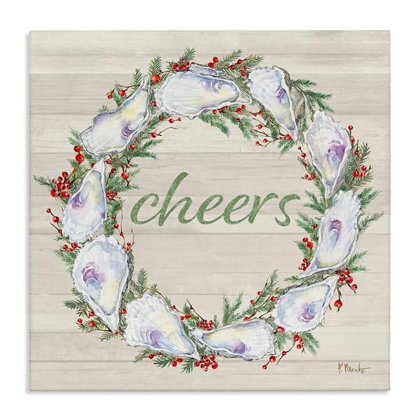 Stupell Industries Shells & Holly Cheers by Paul Brent Unframed Typography Graphic Art Print 30 in. x 30 in.