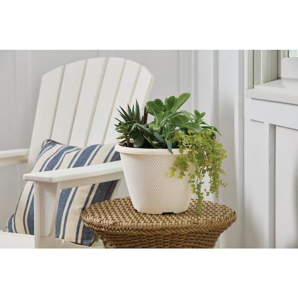 11 in. Eleanora Cream Plastic Self-Watering Planter (11 in. D x 7.9 in. H)
