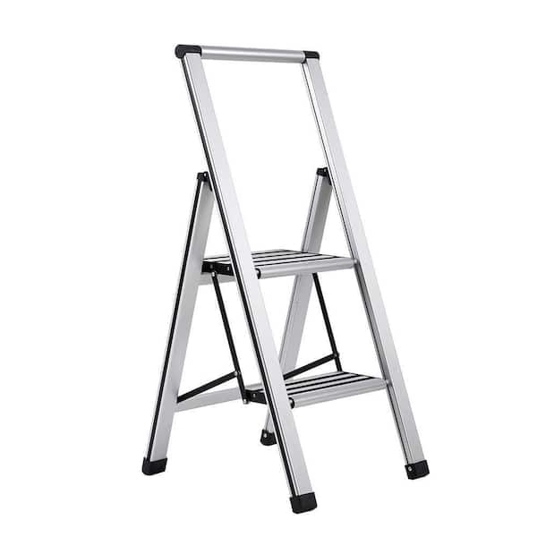 BirdRock Home 3 ft. 2-Step Slim Aluminum Step Ladder 8 ft. Reach