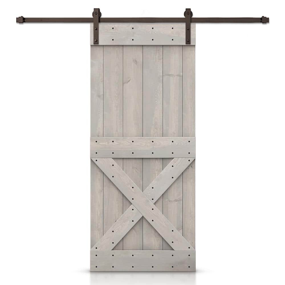 Silver Gray Knotty Pine Barn Door with Oil-Rubbed Bronze Hardware