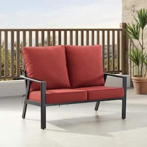 Black 1-Piece Aluminum Outdoor Loveseat with Red Cushion