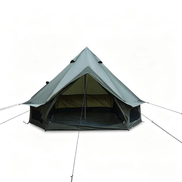 9.8ft Green Family Bell Tent 4 Season Waterproof Glamping Yurt with Stove Jack for 3-4 People
