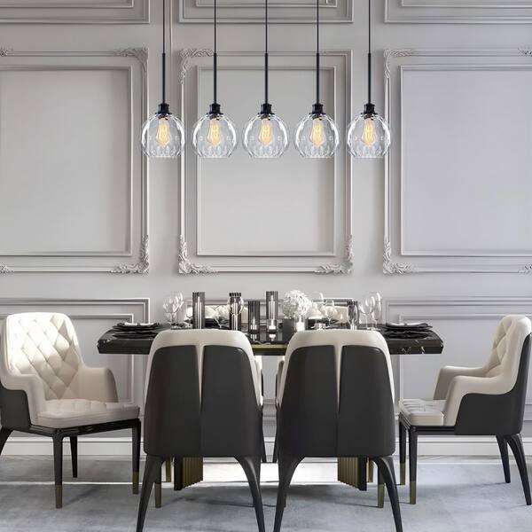 TinHon 44 in. 5-Light Modern Black Linear Pendant Light with Water
