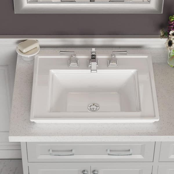 Town Square S  24 in. x 19.06 in. Drop-In Sink 8 in. Widespread Bathroom Sink In White Fireclay