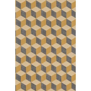 Bold 3 Dimensional Cube Yellow Paper Strippable Roll (Covers 57 sq. ft.)