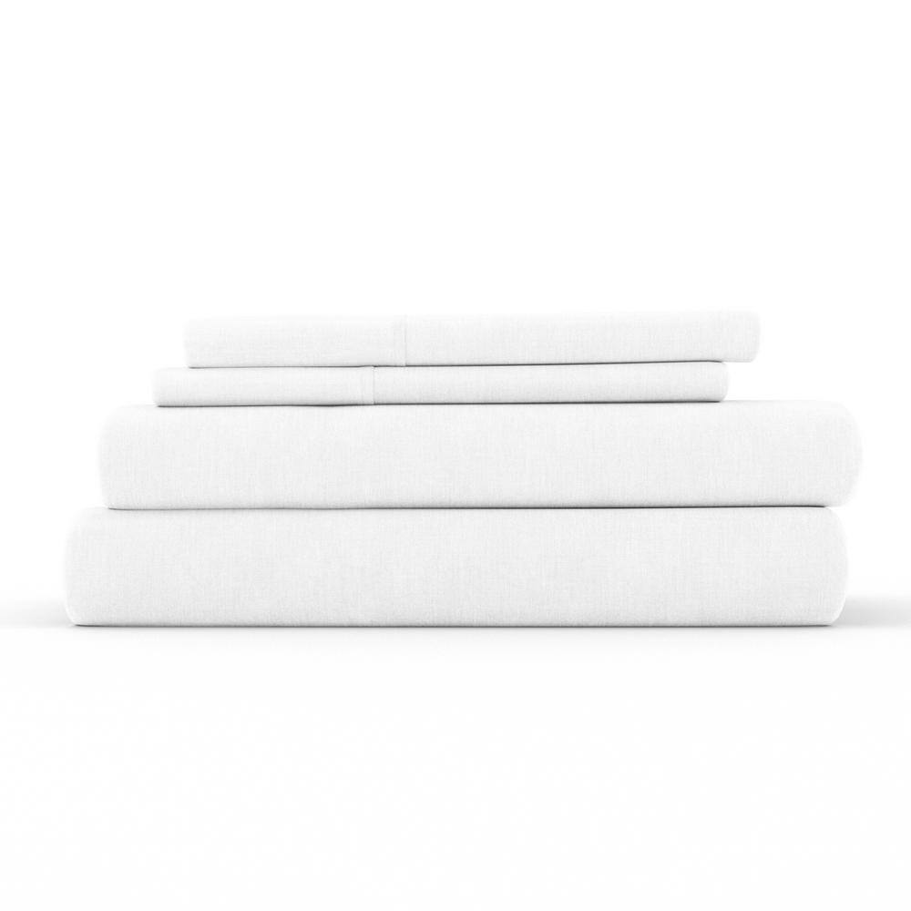 Becky Cameron 4-Piece White Solid Linen & Rayon from Bamboo Blend Twin ...