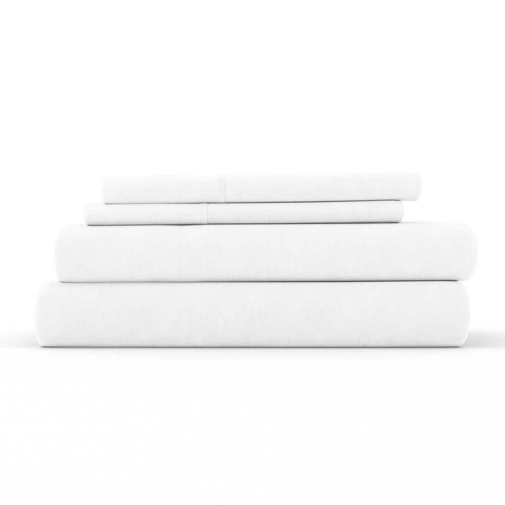 Becky Cameron 4-Piece White Solid Linen & Rayon from Bamboo Blend Queen ...