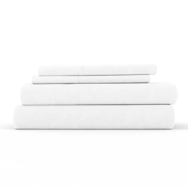 Becky Cameron 4-Piece White Solid Linen & Rayon from Bamboo Blend Queen Deep Pocket Bed Sheet Set