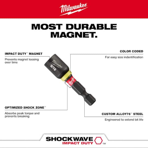 Milwaukee - SHOCKWAVE Impact Duty 1/4 in. 5/16 in. 3/8 in. x 1-7/8 in. Alloy Steel Magnetic Nut Driver Set (3-Piece)