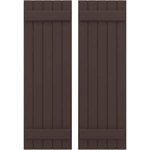 17-1/2 in. W x 34 in. H Americraft 5 Board Exterior Real Wood Joined Board and Batten Shutters Raisin Brown
