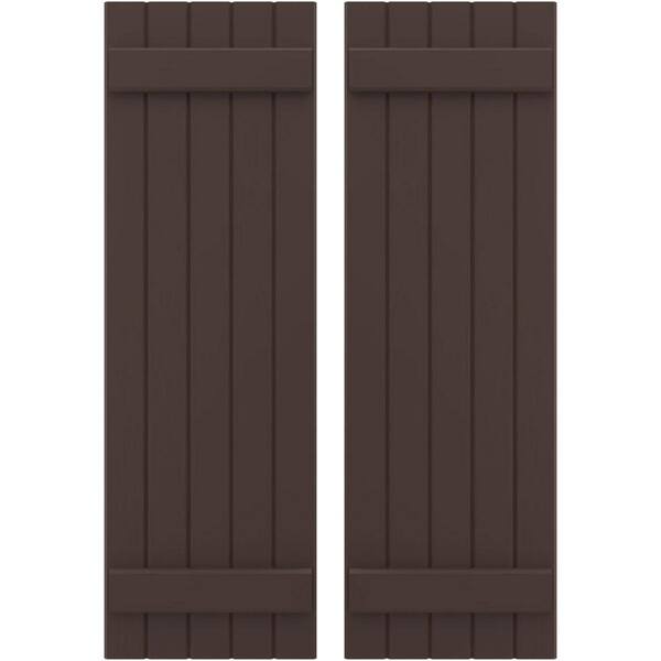 Ekena Millwork 17-1/2 in. W x 58 in. H Americraft 5-Board Exterior Real Wood Joined Board and Batten Shutters in Raisin Brown