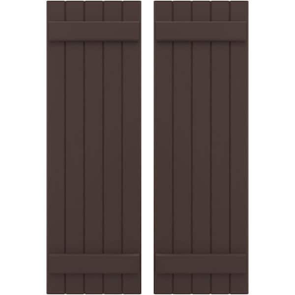 Ekena Millwork 17-1/2 in. W x 71 in. H Americraft 5-Board Exterior Real Wood Joined Board and Batten Shutters in Raisin Brown