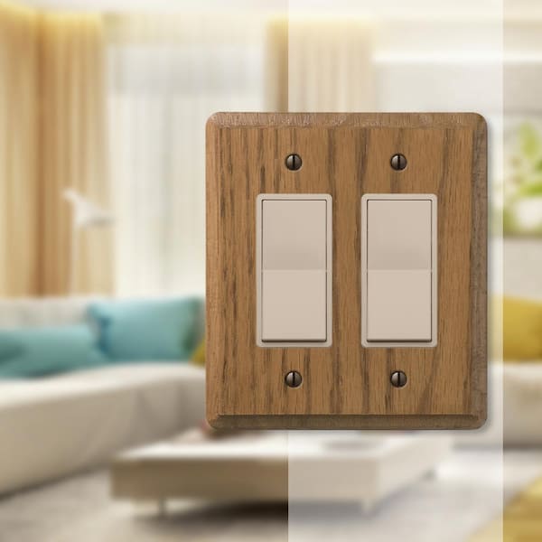 Contemporary 2 Gang Rocker Wood Wall Plate - Medium Oak
