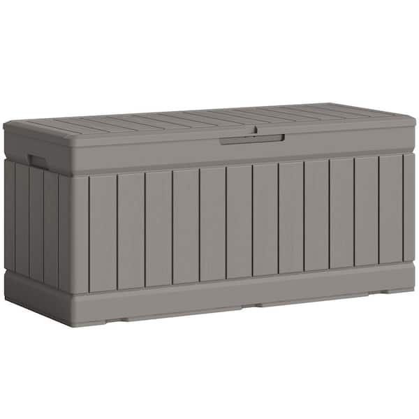Tozey 82 Gal. Fusion Style Deck Box Light Mocha Outdoor Resin Storage Box