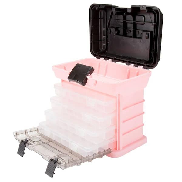 Stalwart Parts and Crafts Rack Style Pink Tool Box with 4 Organizers