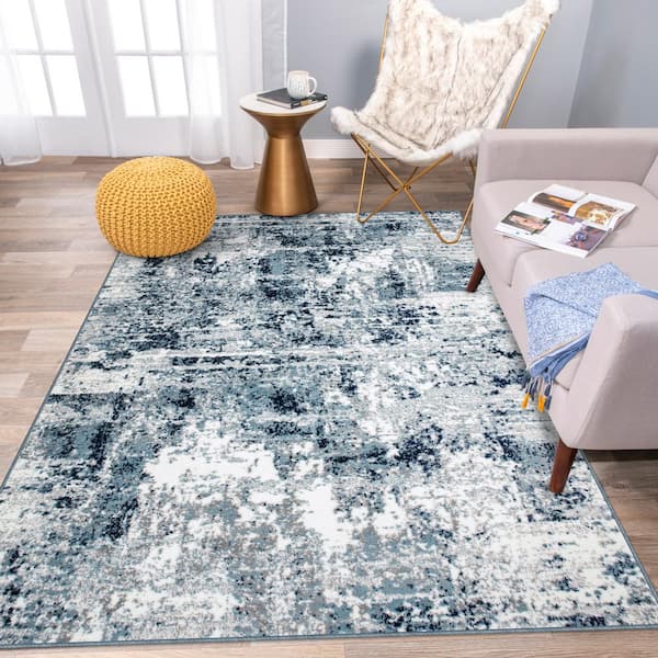 Abstract Design Rug Contemporary Interior Rug Stone Pattern Blue Grey Large Mats 