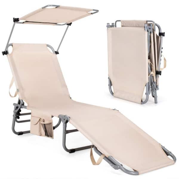 Clihome Adjustable Sunlounger Patio Chaise Outdoor Lounge Chair Shade in Beige with Canopy
