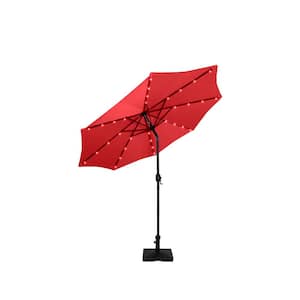 Marina 9 ft. Market Patio Solar LED Umbrella in Red with 50 lbs. Concrete Base