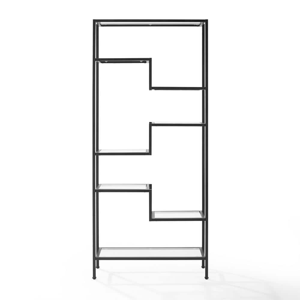 Sloane 83'' Matte Black Modern Glass Etagere