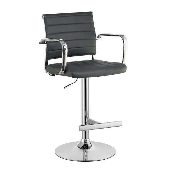 Benjara Contemporary Style Gray and Silver Leatherette Padded Bar Stool with Arms