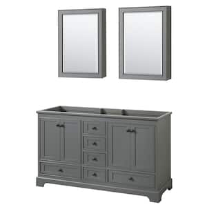 Deborah 59.25 in. W x 21.5 in. D x 34.25 in. H Double Bath Vanity Cabinet without Top in Dark Gray with Med Cab Mirrors