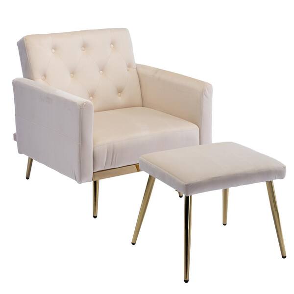 PUDO Beige Adjustable Velvet Arm Chair with Ottoman Armchair02Beige