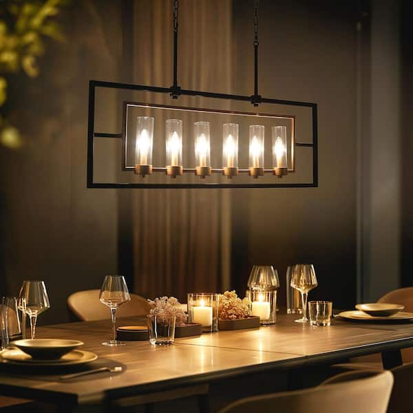Uolfin Transitional Rectangle Island Chandelier 37.4 6-Light Large
