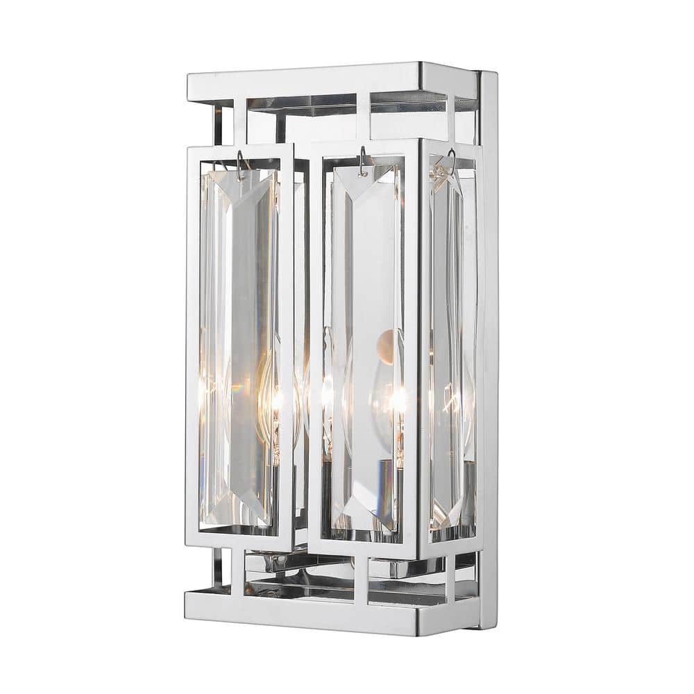 Mersesse 3.5 in. 2-Light Chrome Wall Sconce Light with Crystal and Steel Sh