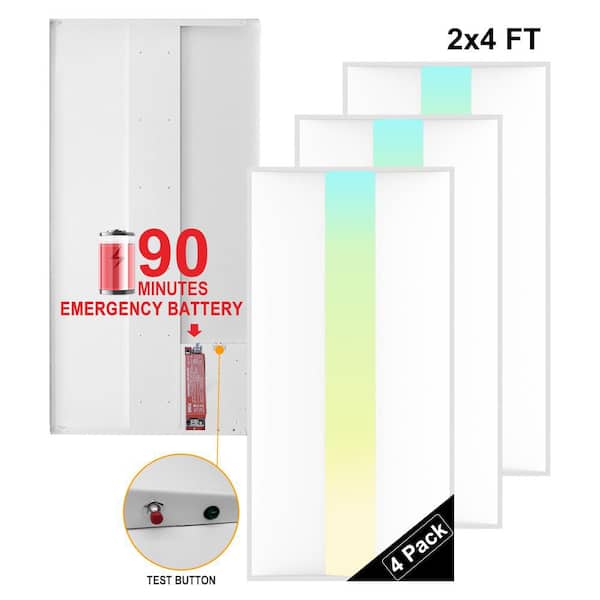 2ft. x 4ft. 150-Watt Equivalent Adjustable Lumen, CCT Integrated LED Troffer Light with Emergency Battery Backup 4-Pack