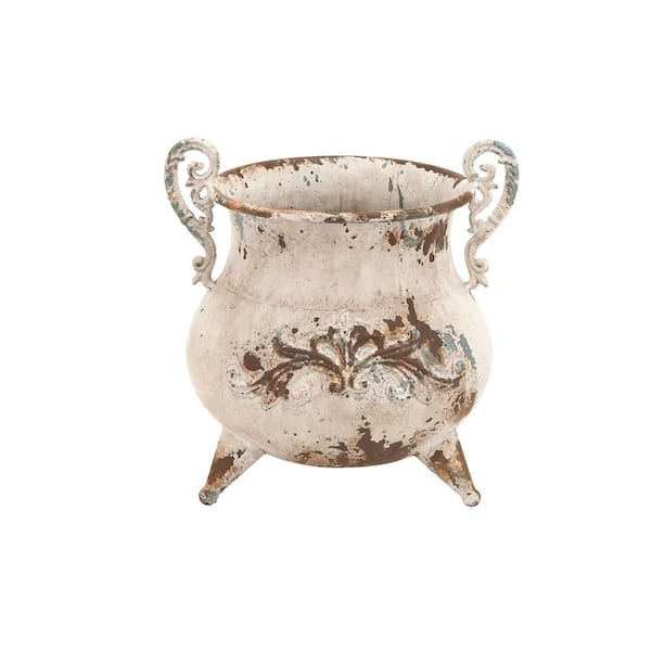 Litton Lane 11 in. White Distressed Metal Decorative Vase