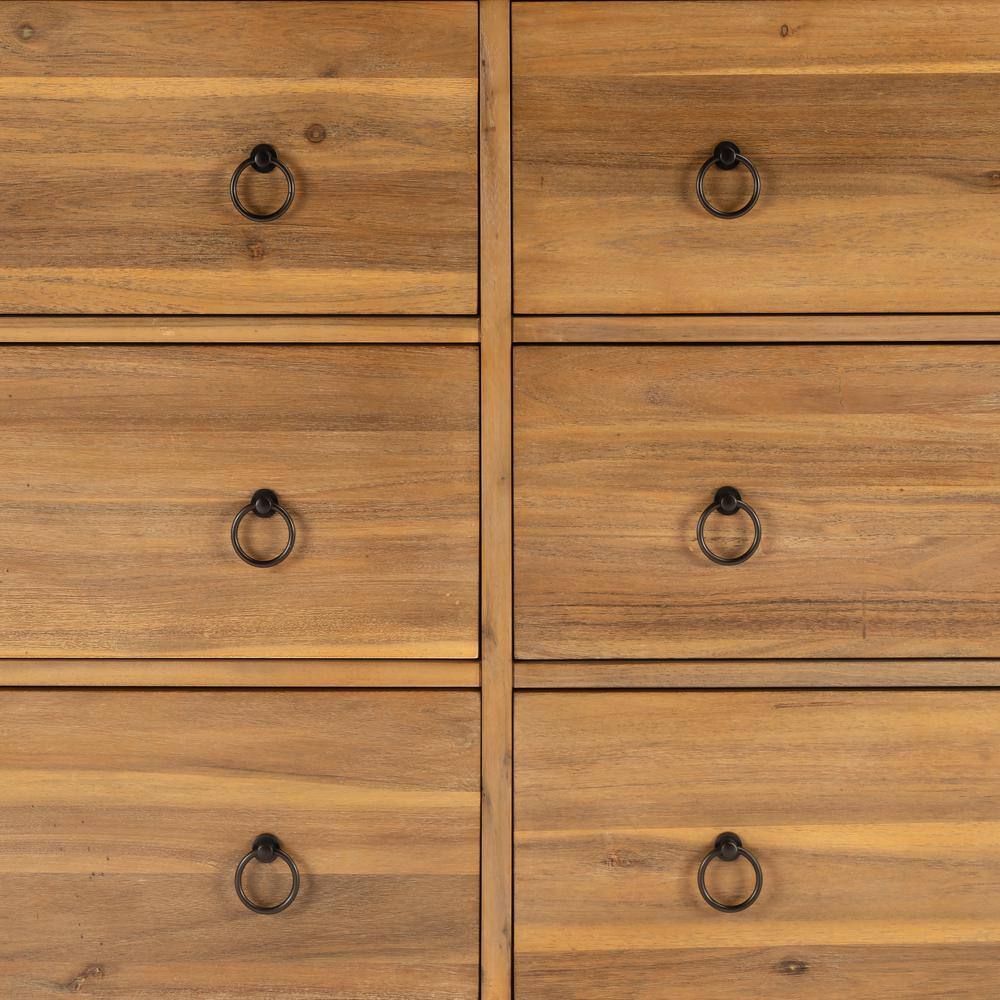 Lark Natural Wood 6-Drawer Dresser with Glam Ring Pulls
