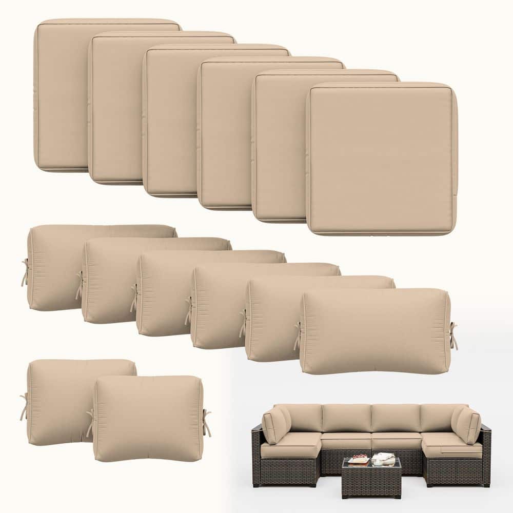 26 in. x 26 in. x 5 in. (14-Piece) Deep Seating Outdoor Lounge Chair Sectional Cushion Sand