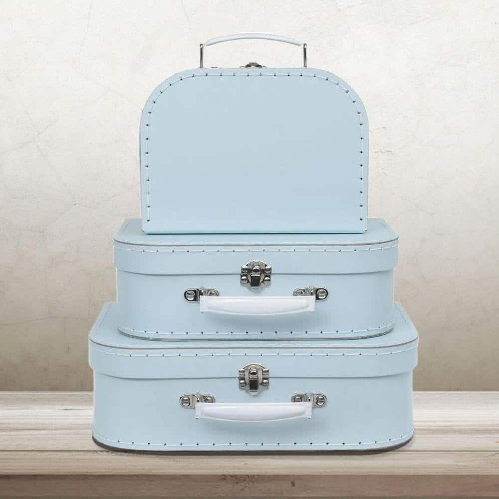 Stuff Box Blue Blue 11.8 in. x 3.6 in. Cardboard Decorative Boxes ((set of 3)) with ...