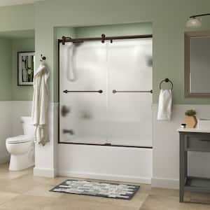 Crestfield 60 in. x 58-3/4 in. Contemporary Semi-Frameless Sliding Bathtub Door in Bronze and 1/4 in. (6mm) Rain Glass