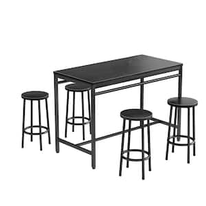 Loko 5-Piece Counter Height Dining Table Set, Bar Table and Round Chair Set with Black Top Sturdy Metal Frame