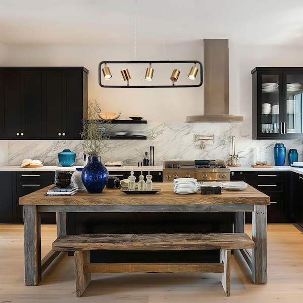 Zevni Modern 31.5 in. 5-Light Black Island Pendant Light with