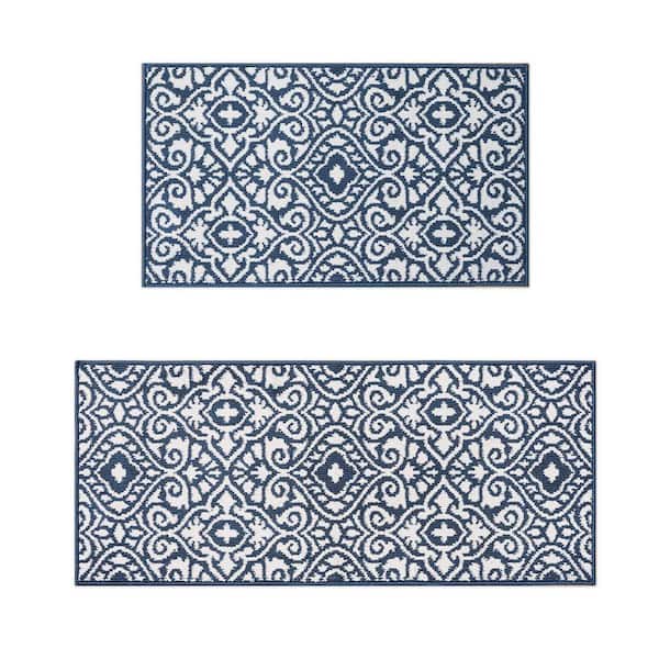 Feya 2-Tone Dusty Navy/Ivory 2 ft. x 5 ft Persian Polypropylene 2-Piece Rug Set
