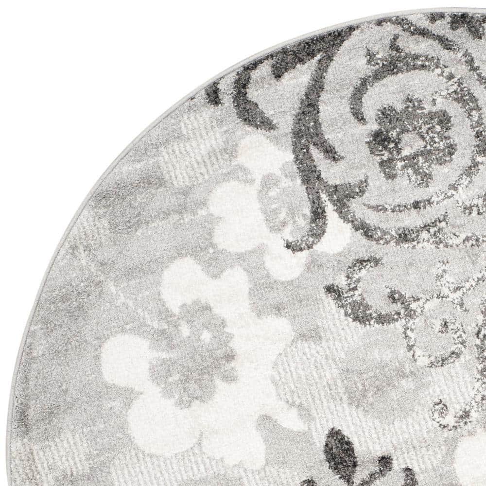 Adirondack Hortense Ivory Floral 6' Round Synthetic Area Rug