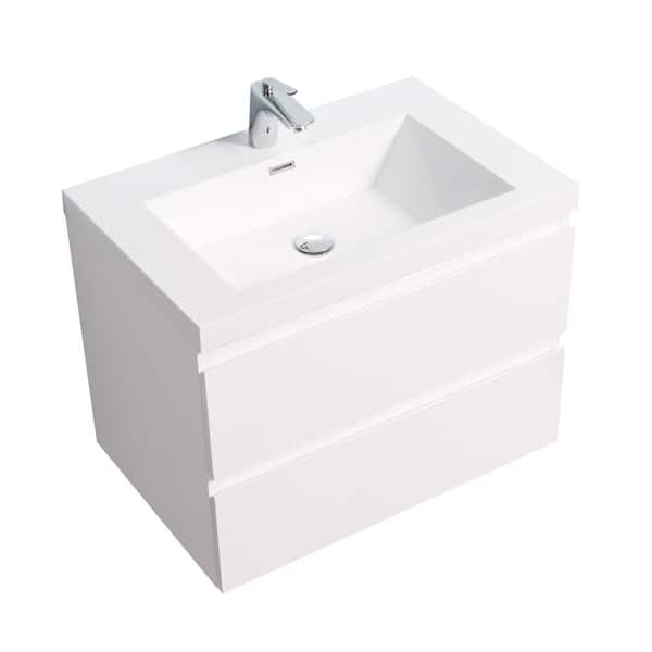 BATHLYN Newport 29.3 in. W x 19.5 in. D x 20.5 in. H Single Sink Bath Vanity in White with White Resin Top