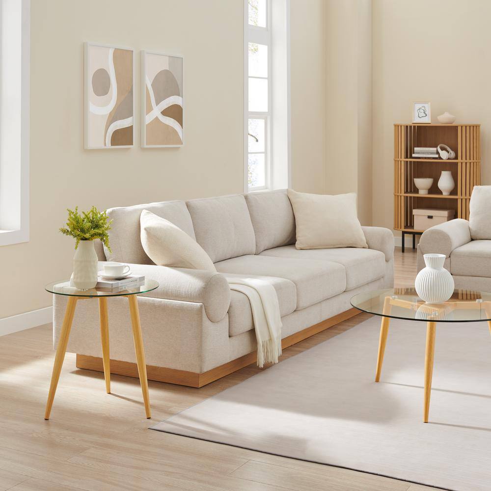 Van Beuren Beech and Clear Glass Round Coffee and Side Table Set