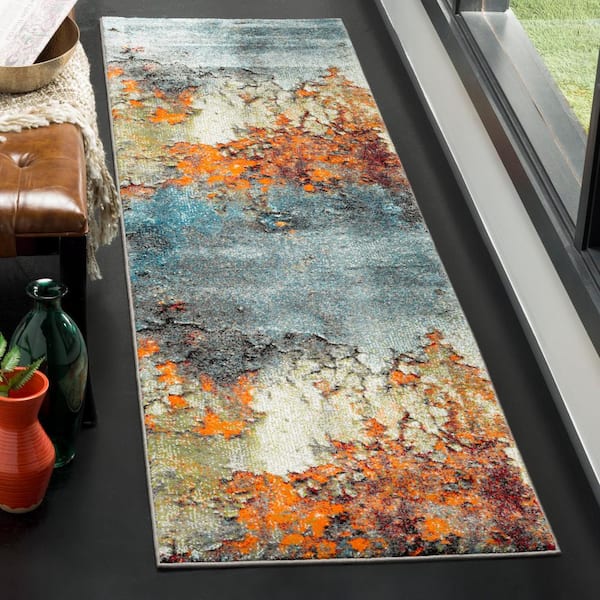 Glacier Blue/Multi 2 ft. x 18 ft. Abstract Geometric Runner Rug