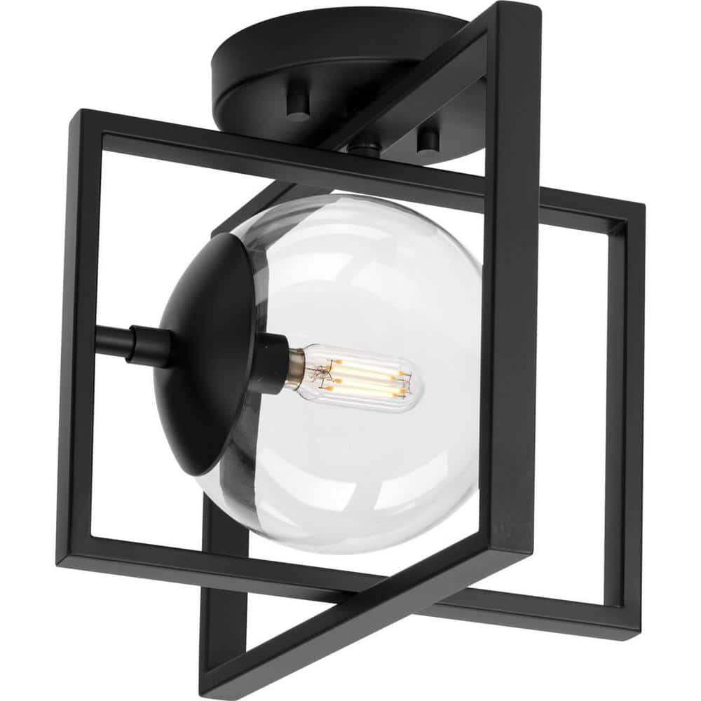 Matte Black Nickel Globe 12" Modern Semi-Flush Mount Light
