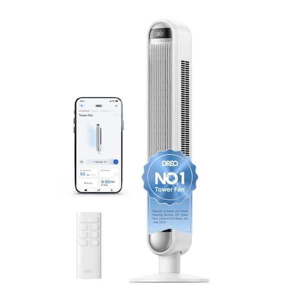 42 in. Smart Tower Fan with Remote, 6-Speed, 12 H Timer and 90° Oscillation, Wi-Fi Voice Control in White