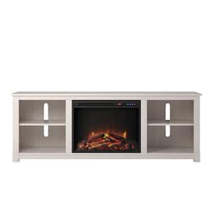 Domingo 58 in. Ivory Pine Particle Board TV Stand Fits TVs Up to 60 in. with Electric Fireplace