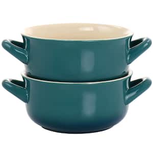 30 fl.oz Gradient Teal Stoneware 2 Piece Soup Bowl Set with Handles in Gradient Teal