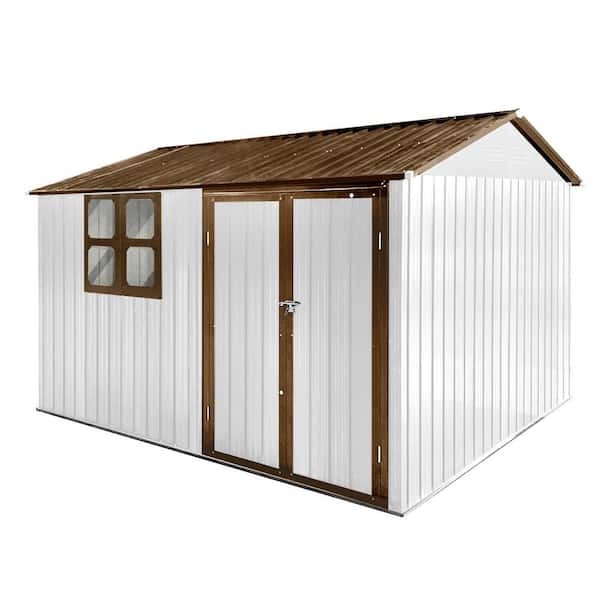 10 ft. W x 8 ft. D White plus Brown Metal Shed with Double Door and Window (80 sq. ft.)