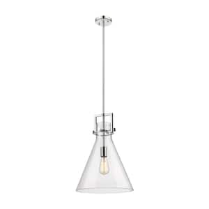 Newton Cone 100-Watt 1 Light Polished Nickel Shaded Pendant Light with Clear glass Clear Glass Shade